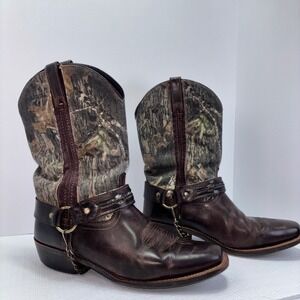 Laredo Mens 12EW Western Cowboy Boots Leather Upper Brown Camo‎ Harness Chain